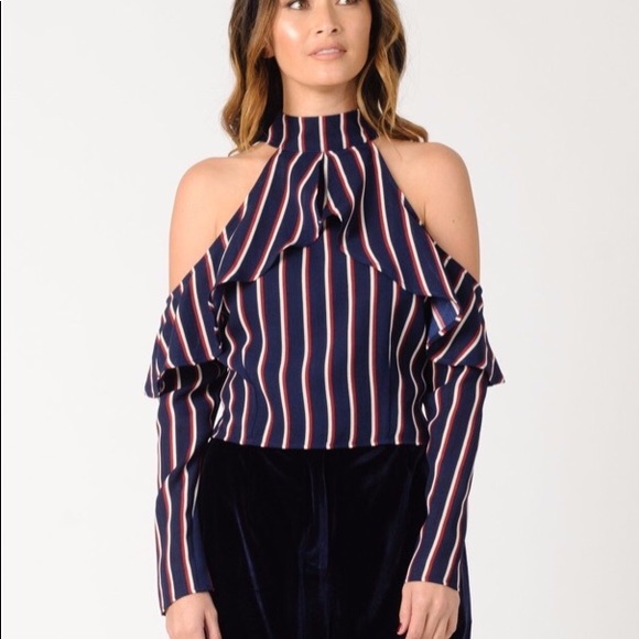 MIA COLD SHOULDER TOP | RWB STRIPE - Picture 2 of 8